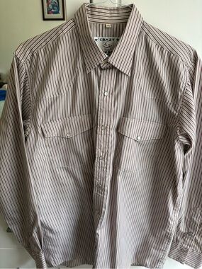 Crazy 8 Men's Striped Button-Down Shirt in Brown and White